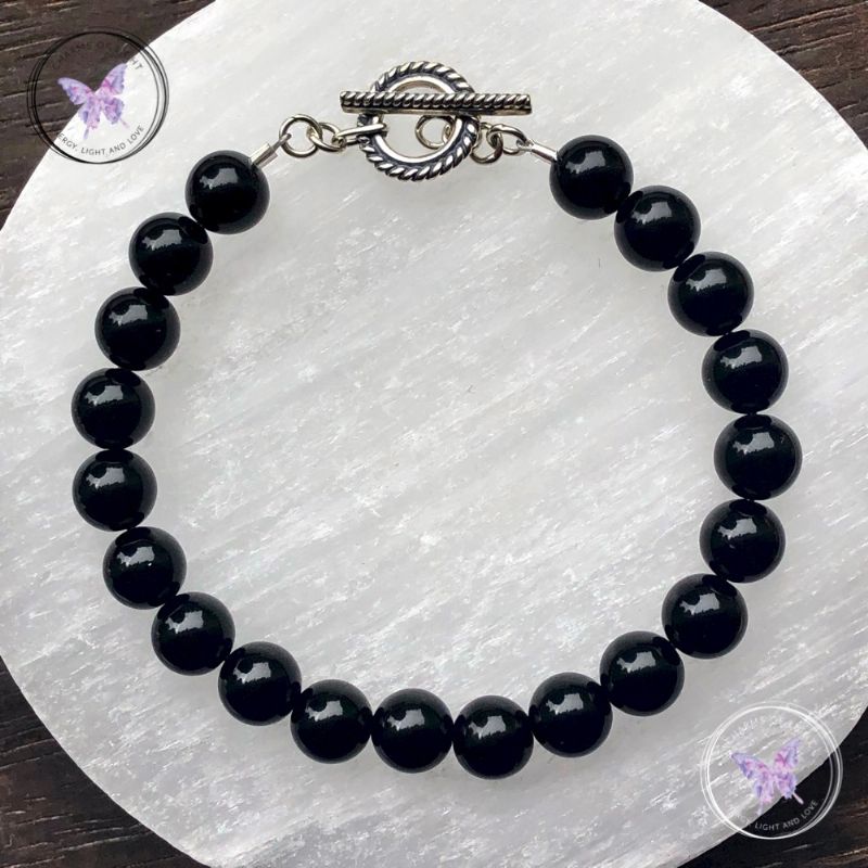Black Onyx Healing Bracelet with Silver Toggle Clasp